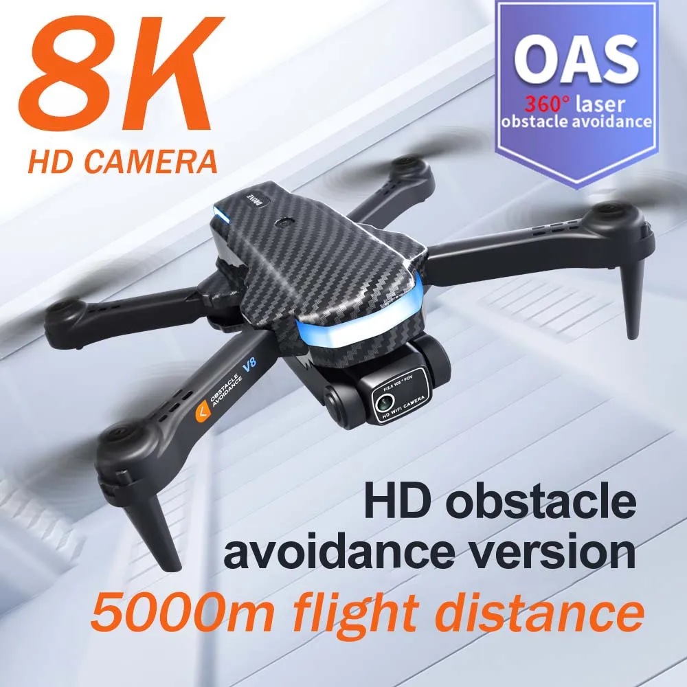 

KBDFA New V8 Carbon Fiber 8K HD Drone FPV Air Pressure Altitude Hold Foldable Quadcopter Four Sided Obstacle Avoidance Dron Toys