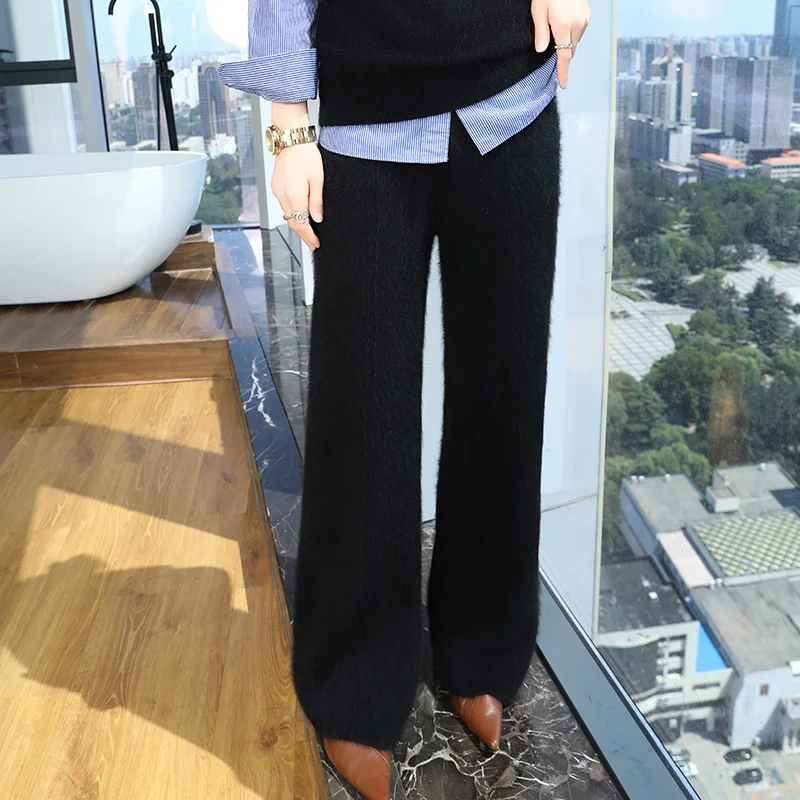 100% норковые кашемировые женские брюки с широкими штанинами осень и зима Новая