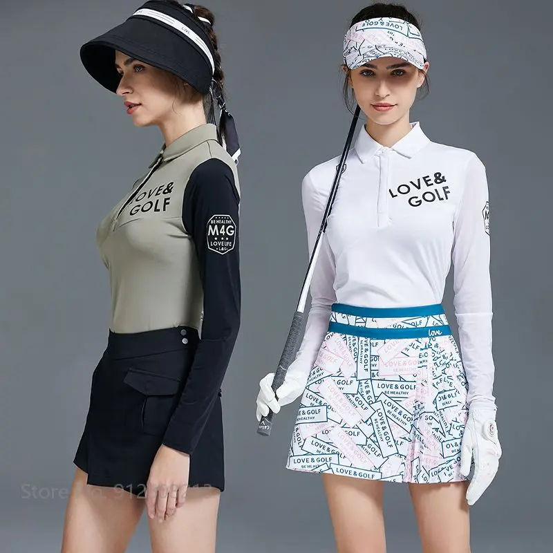 

Женская футболка с длинным рукавом Love Golf, Солнцезащитная футболка для гольфа с принтом и высокой талией, женские Лоскутные Топы трапециевид...