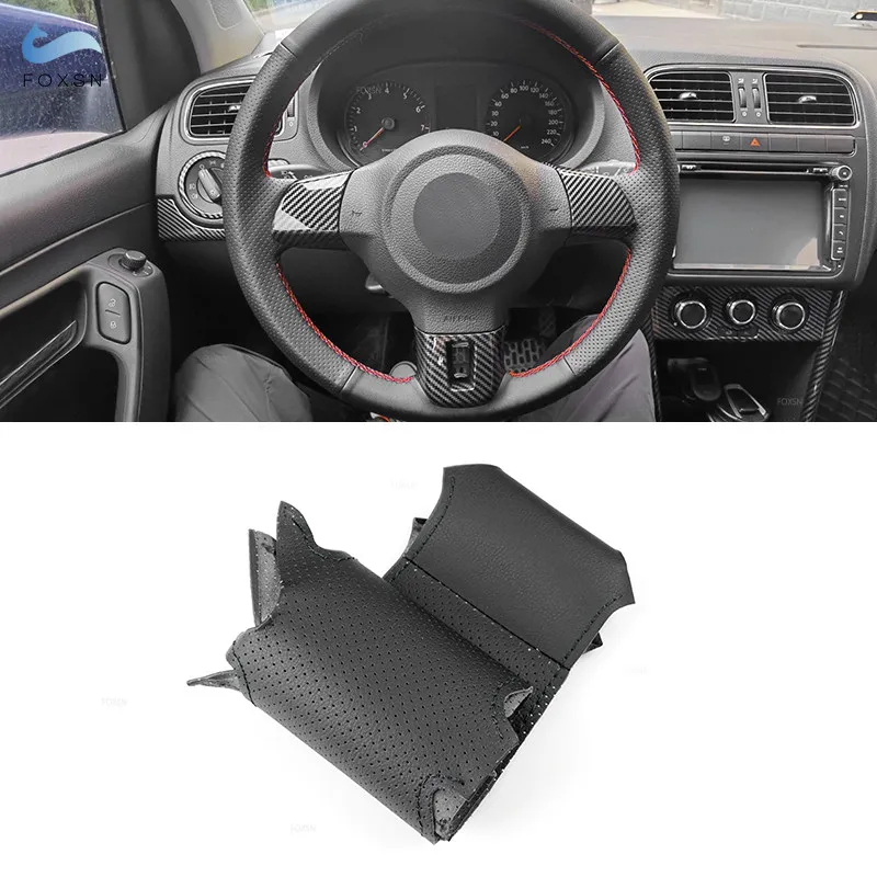 

For VW Golf 6 Jetta MK6 Polo Sagitar Bora Santana Black Perforated Micro Leather DIY Hand-stitched Steering Wheel Cover Trim
