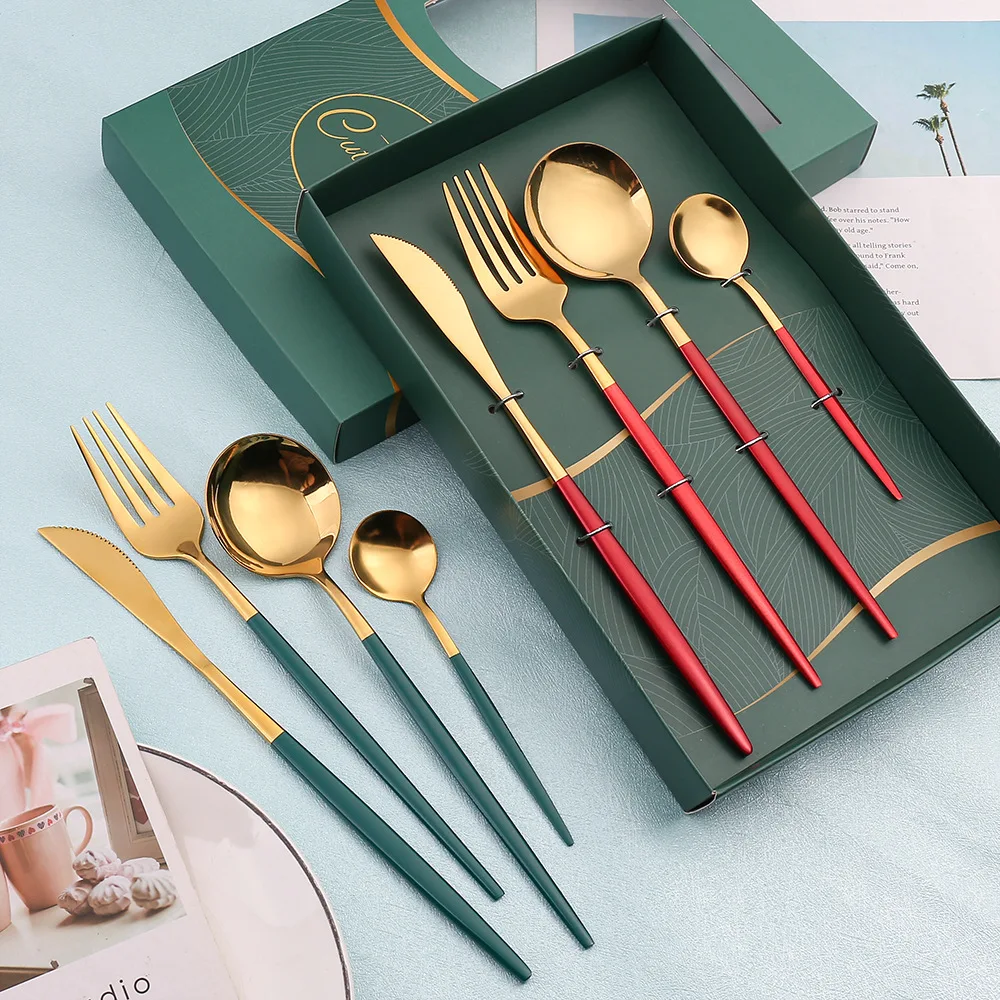 

Dinnerware Set Stainless Steel Cutlery Teaspoon Cutleries Food Spoon Fork Knife Chopstick Steak Knives Soup Kitchen Accessories