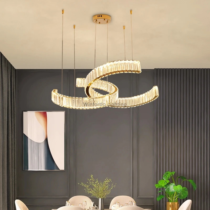 

2023 Gold Stainless Steel Chandelier Lighting For Living Room Bedroom Crystal Lamp Postmodern Ceiling Lamp Winfordo WF-XD007