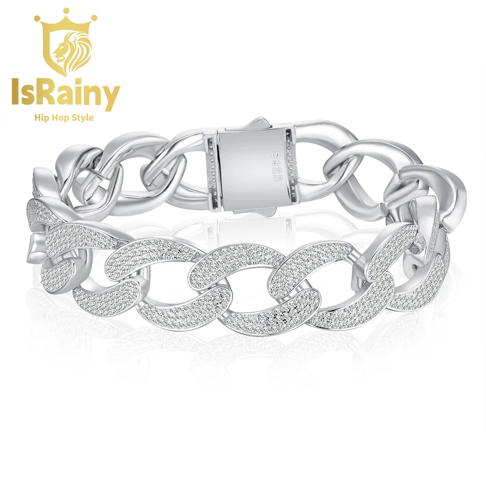 

IsRainy Hip Hop Rock 100% 925 Sterling Silver Round Cut Sona Diamonds Zircon Tennis Chain Bracelets Fine Jewelry Wholesale