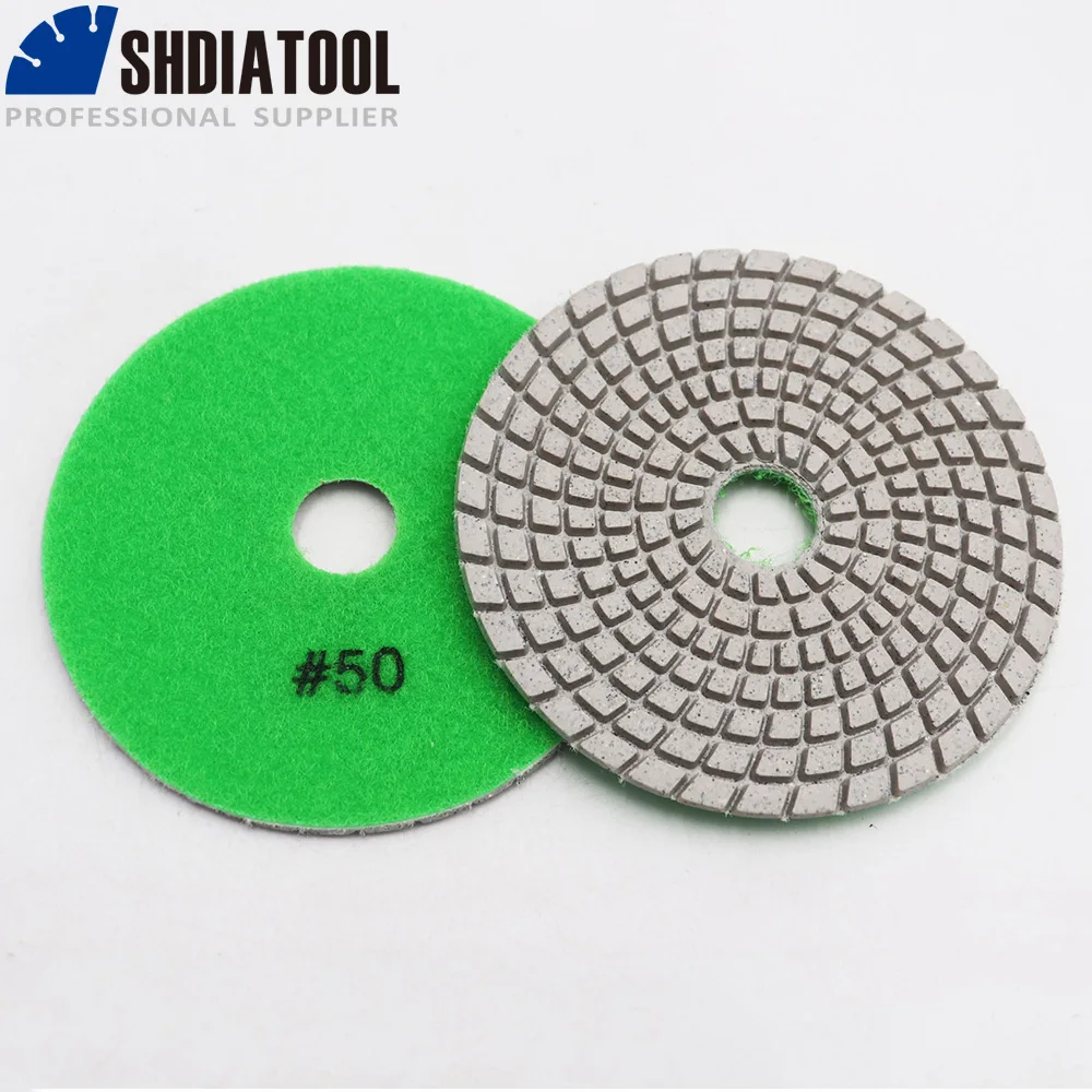 SHDIATOOL 7pcs 4&quot #50 Diamond Flexible Wet Polishing Pads For Stone Ceramic Tile White Bond Diamter 100mm sanding discs | Инструменты