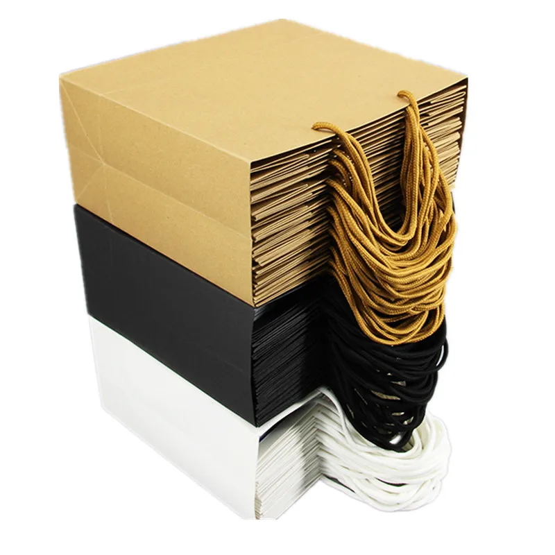 

20pcs/lot White Black High Quality Simple Paper Gift Bag Kraft Paper Candy Box With Handle Wedding Birthday Party Gift Package