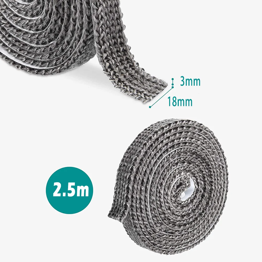 

2.5m Flat Stove Sealing Rope Self Adhesive Fiberglass Heat Resistant Seal Stove Fire Rope 18x3mm Black Sealing Tools