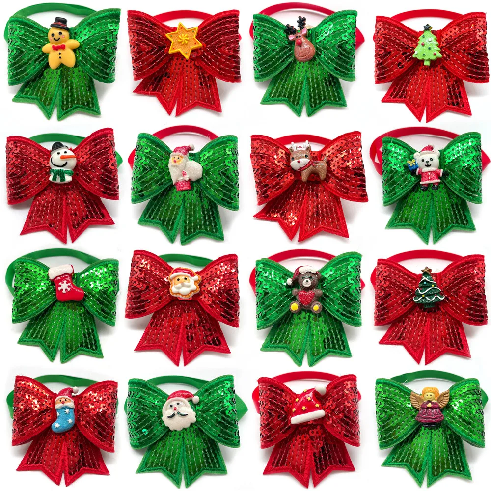 

50/100pcs Christmas Dog Bowties Snowman Deer Accessories Pet Dog Neckties Collars Small Dog Bowtie Collar Pet Holiday Supplies