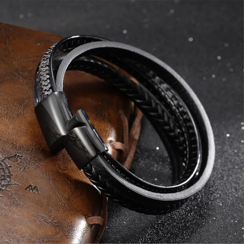 Мужской многослойный браслет из натуральной кожи ручной работы |