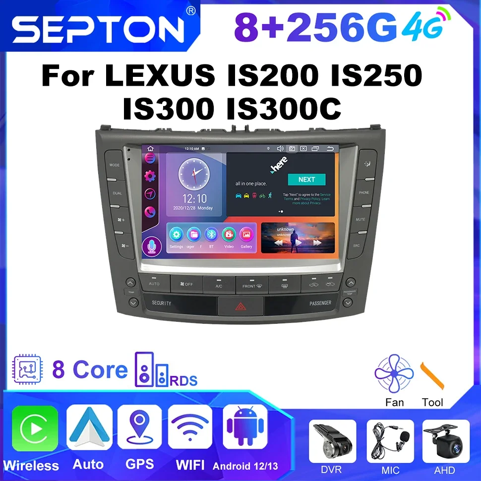 Автомобильный плеер SEPTON для LEXUS IS200 IS250 IS300 IS300C 2005-2012 8-ядерный Navi Carplay 4G QLED