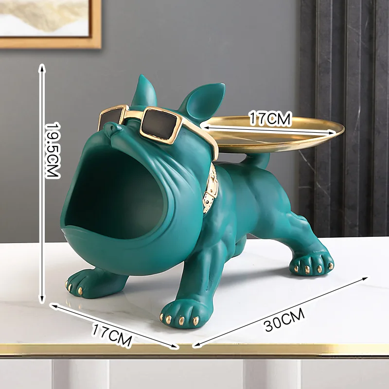 

Creative Cool Glasses Tray Bulldog Statues Storge Box Nordic Resin Big Mouth Bulldog Sculpture Living Room Table Decor