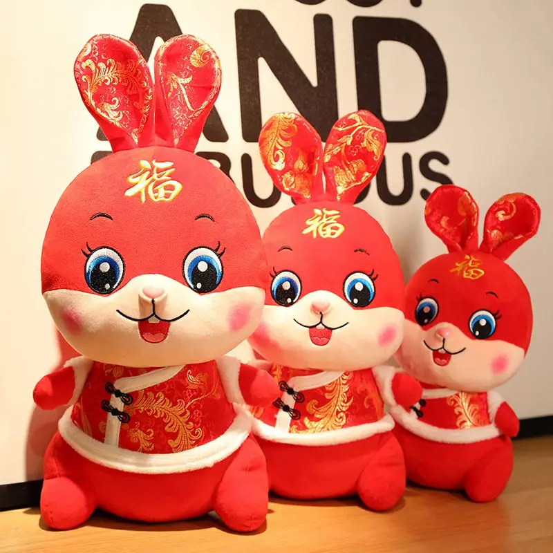 

26 см-48 см 2023 китайский Знаки зодиака, кролик форчуна, новогодний костюм Тан, милый кролик, домашний декор, мягкая игрушка, креативный специал...