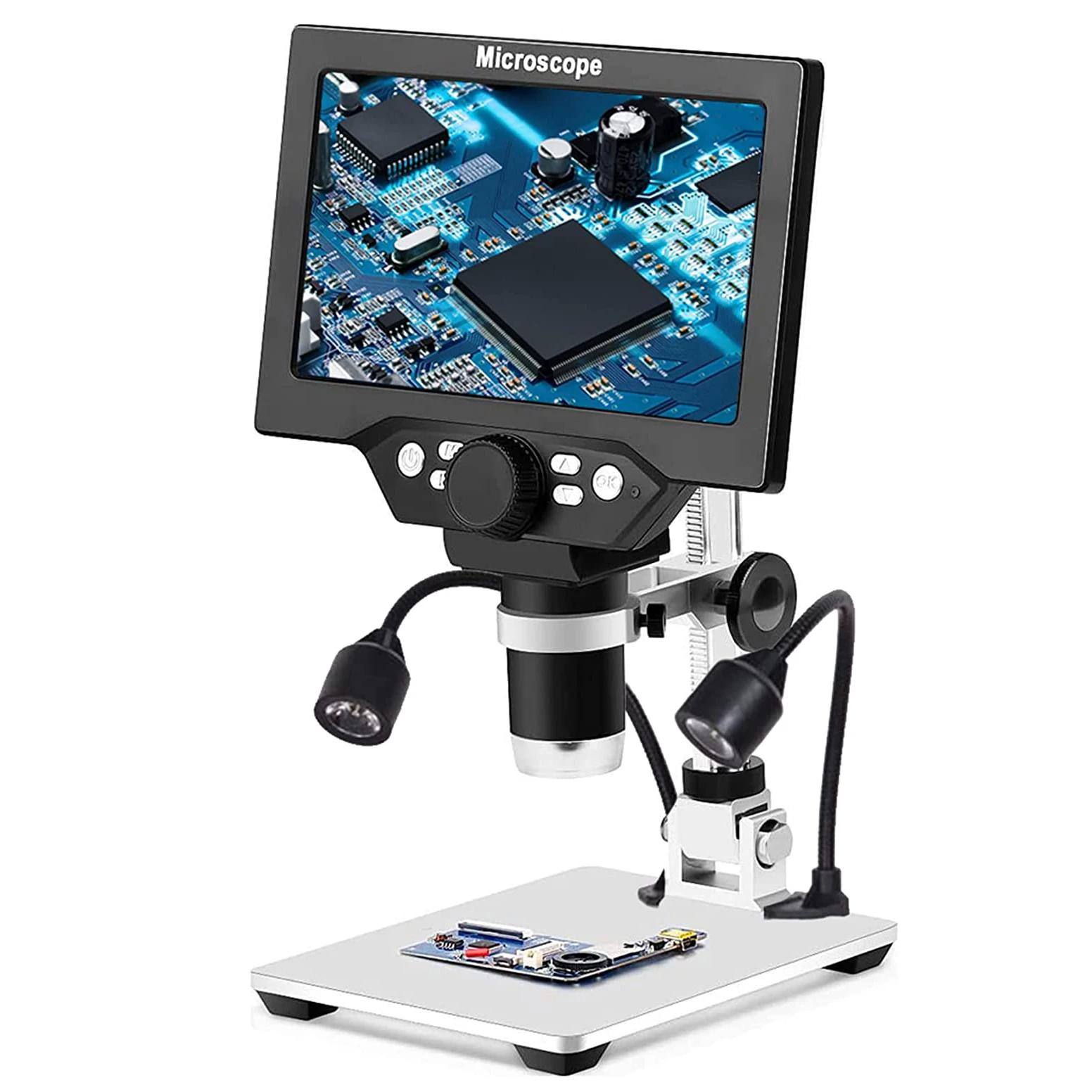 

12MP 1200X 1080P FHD 7" LCD Display Digital Microscope with 32GB TF Card,Rechargeable Battery and 2PCS LED Auxiliary Lights