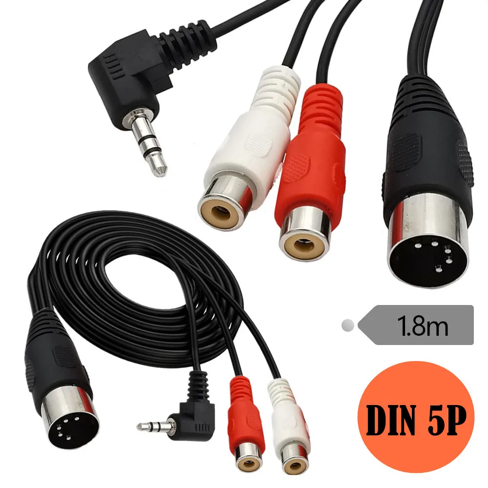 

Аудиокабель MIDI DIN 5P папа-2 RCA Мама + 3,5 мм под углом 90 ° папа 1,8 м