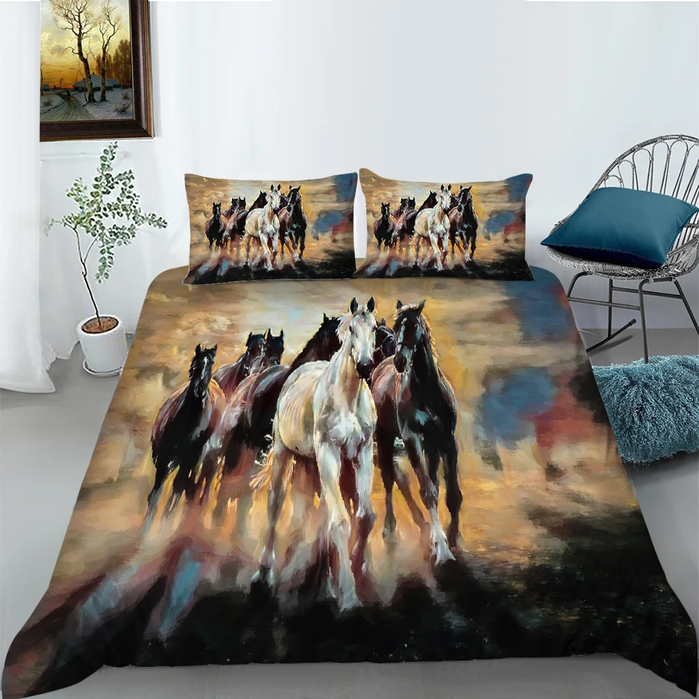 

Wholesale European Pattern Hot Sale Soft Bedding Set 3d Digital Horses Printing 2/3pcs Duvet Cover Set ES/DE/EU/AU/US Size