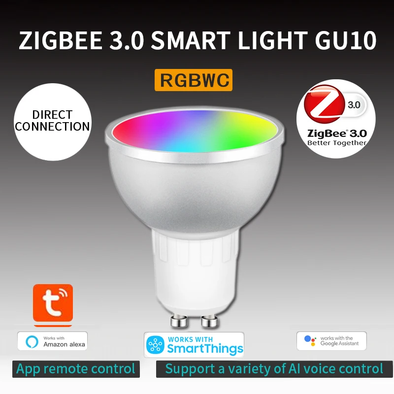 

Светодиодная лампа с голосовым управлением, умная лампа для умного дома, работает с Alexa Google Home Rgbcw Zigbee 3,0, 5 Вт