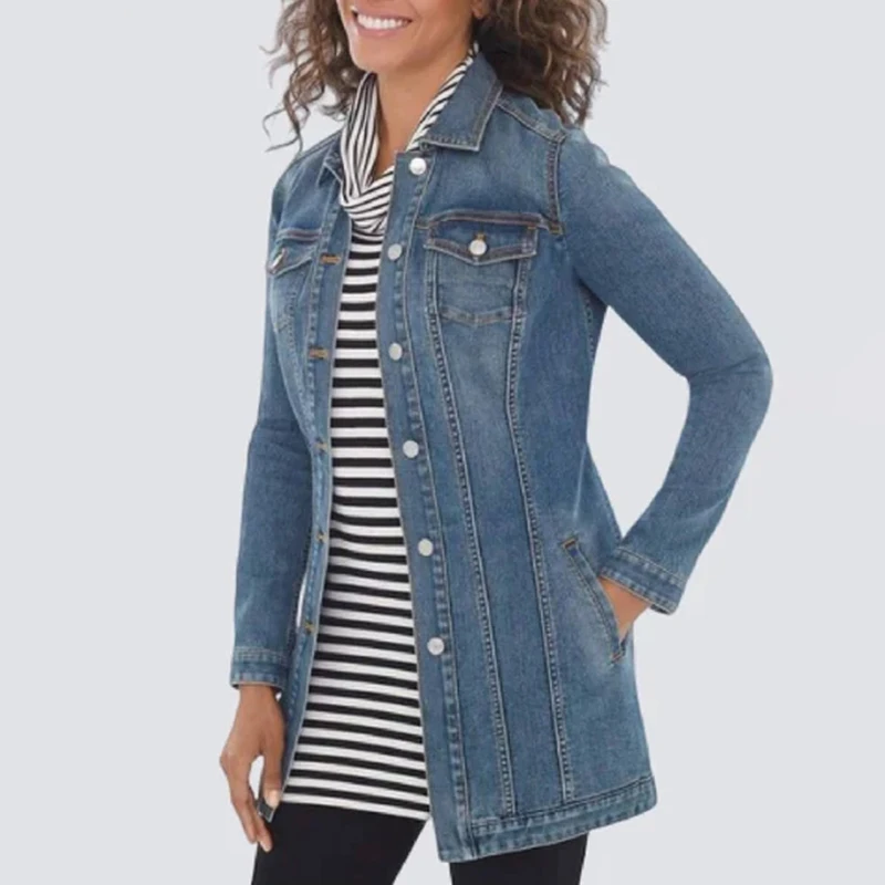 

Women's Denim Jacket 2022 Autumn/Winter New Women's Denim Coat Medium Long Slim Retro Blue Versatile Top Jeans Jacket Women