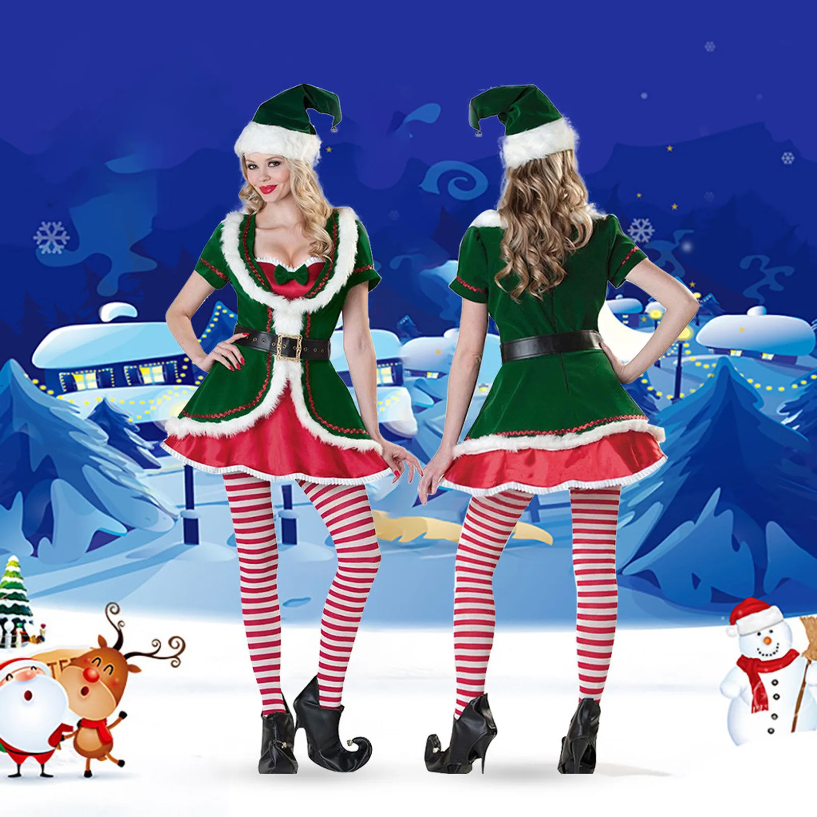 

Женское модное платье, зеленая сексуальная юбка для косплея, костюмы для рождественской вечеринки, костюм выше колена, повседневное хлопко...