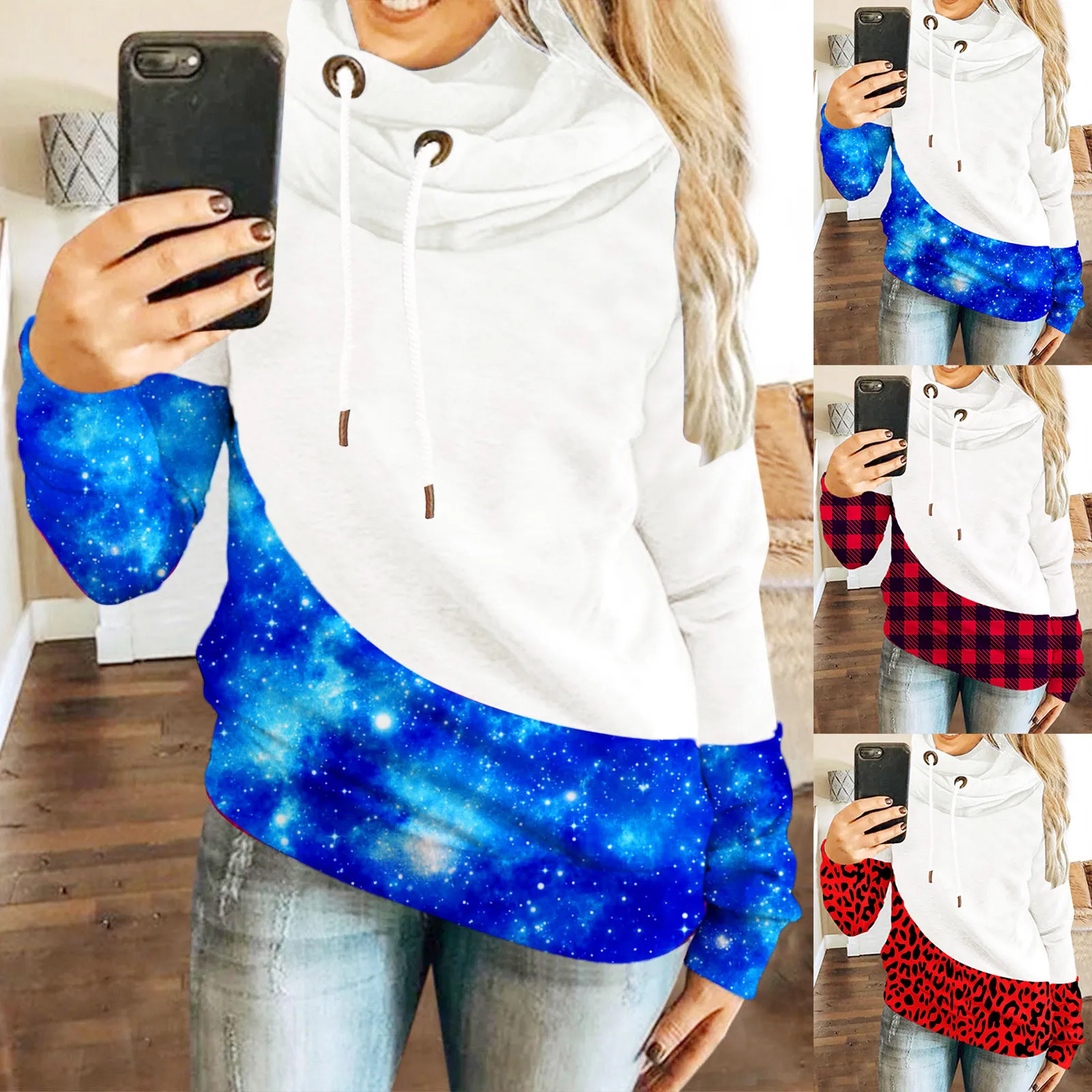 

Women Solid Contrast Long Sleeve Hoodie Sweatshirt Tops Women's Hoodies Pullover