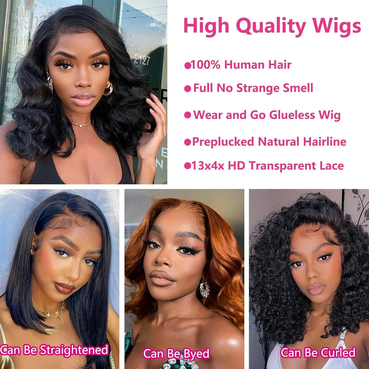 Парик из натуральных волос 180% плотности с короткими волосами