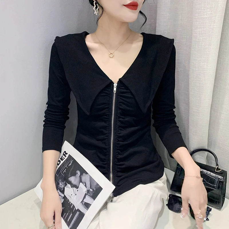 

New Korean Fashion Casual Mesh See-through Splicing Hot Fix Woman Tshirts Women Sexy Tops Female Ladies Slim Clothes Py3861