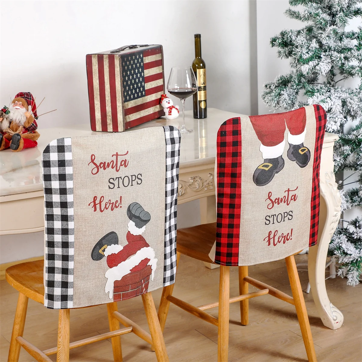 

Merry Christmas Decoration Santa Clause Kitchen Chair Cover Christmas Decoration for Home New Year Supplies Navidad Xmas Gifts