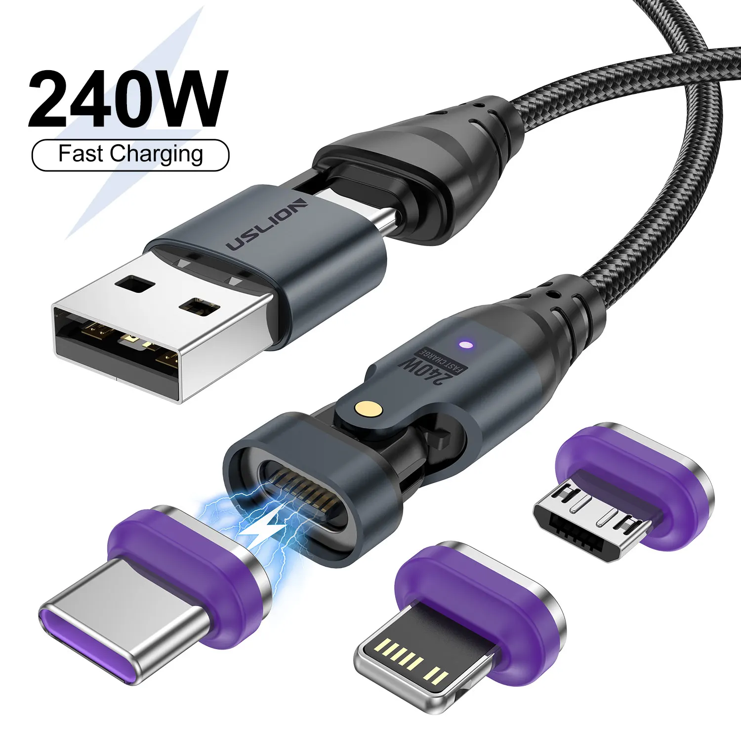 Фото Магнитный зарядный кабель PD3.1 240 Вт с Micro USB на USB C, зарядный кабель Type-C для Xiaomi, Samsung, S23, Huawei, шнур для передачи данных для iphone 15 №1