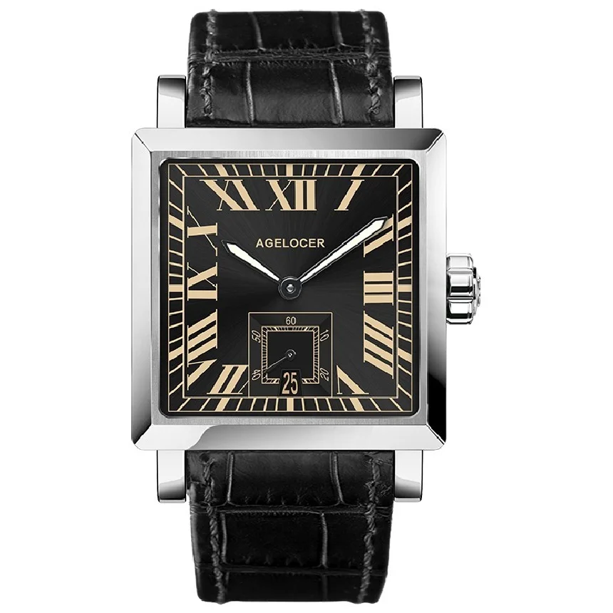 

AGELCOER Brand Automatic Mechanical Watches Square Leather watch Men Wristwatch waterproof Watch with Date Calendar