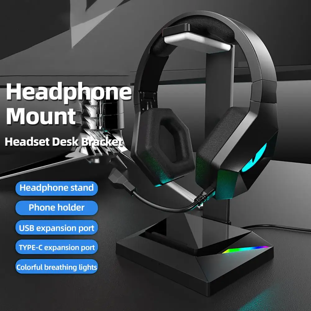 

Headphone Rack Multi-purpose Universal Stable Base 3.5mm USB RGB Headphone Stand Headset Holder for Exhibition