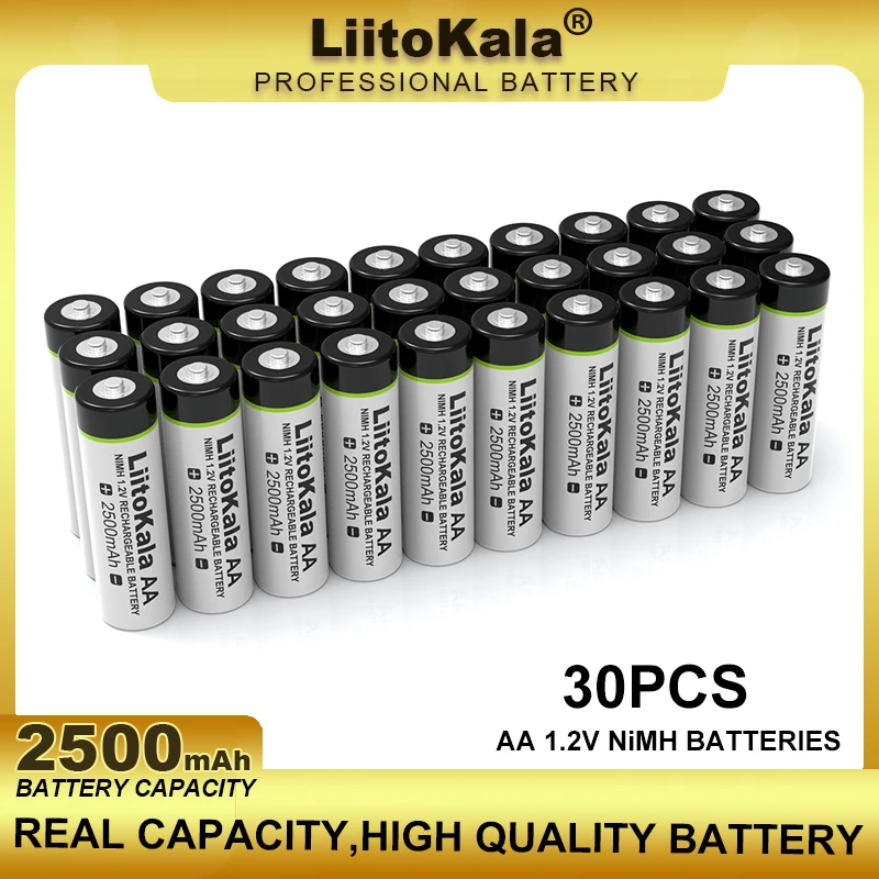 

30PCS/LOT Liitokala 1.2V AA 2500mAh Ni-MH Rechargeable Battery For Temperature Gun Remote Control Mouse Toy Batteries