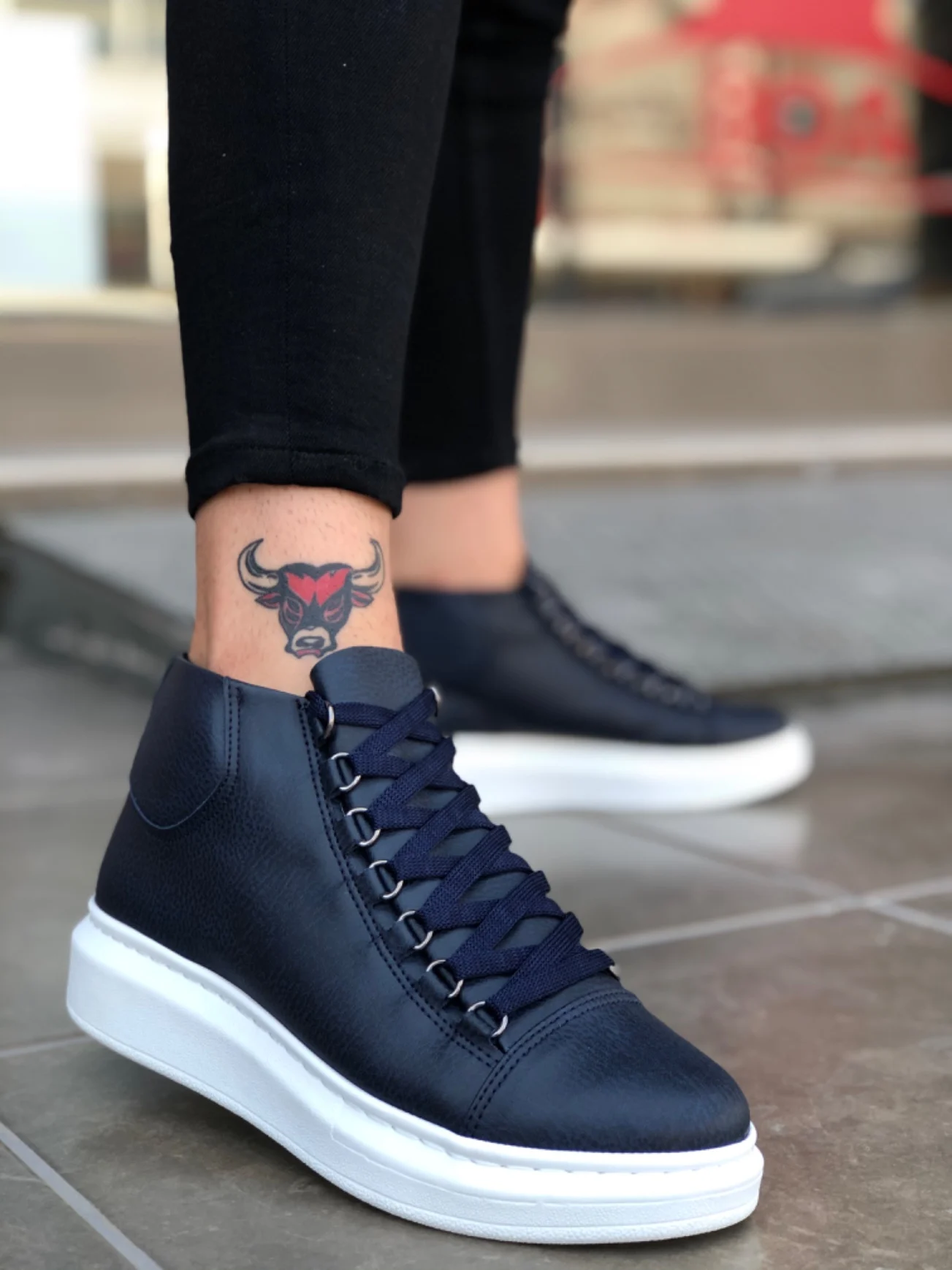 

Ботинки мужские повседневные на шнуровке, темно-синие, белые, BA0032