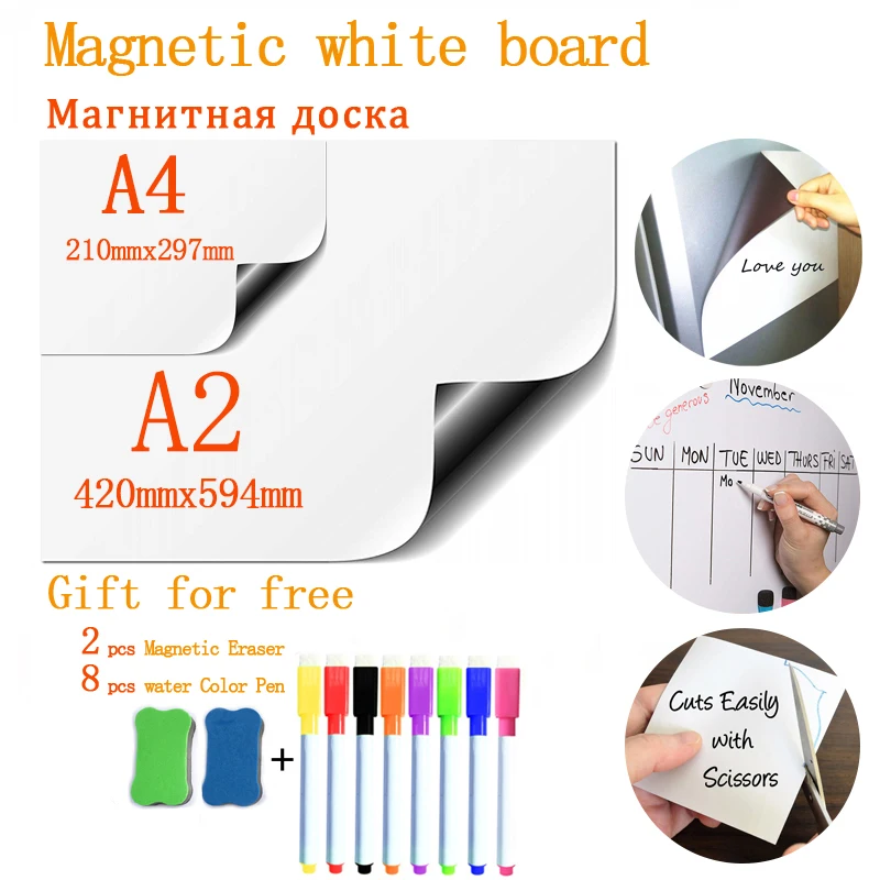 

A2+A4 Size Magnetic Whiteboard Soft Fridge Stickers for Kids Dry Eraser School Memo Presentation writing drawing bulletin board