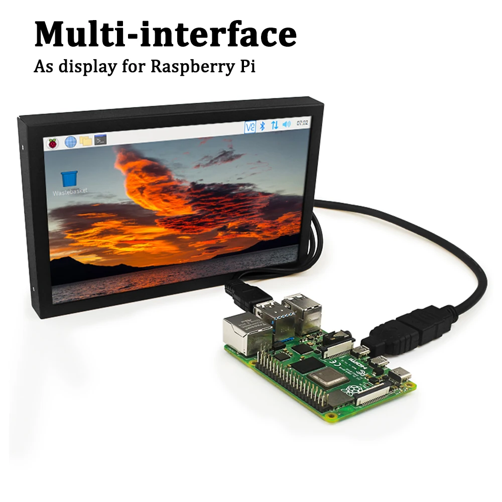 7-дюймовый ЖК-экран 1024*600 с VGA/AV/HDMI видеовходом для CCTV монитора безопасности DVD Raspberry