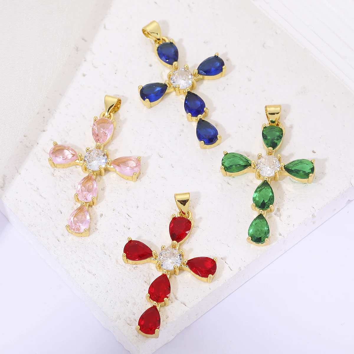 

18k Gold Plated Cross Pendants for Diy Metal Copper Zirconia Religious Talisman Jewelry Making Supplies Bracelet Charms Findings