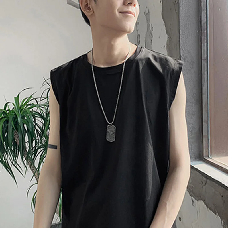 

Летняя Модная брендовая Однотонная футболка без рукавов, майка, Мужская Корейская Повседневная Спортивная кофта, Студенческая футболка, Базовая рубашка