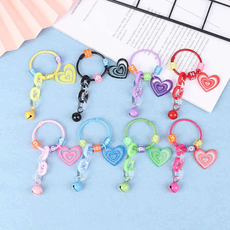 

Girl's Heart Shaped Keychain Cute Love Bell Clear Acrylic Keychain Students Backpack Headphone Case Accessories DIY Gift