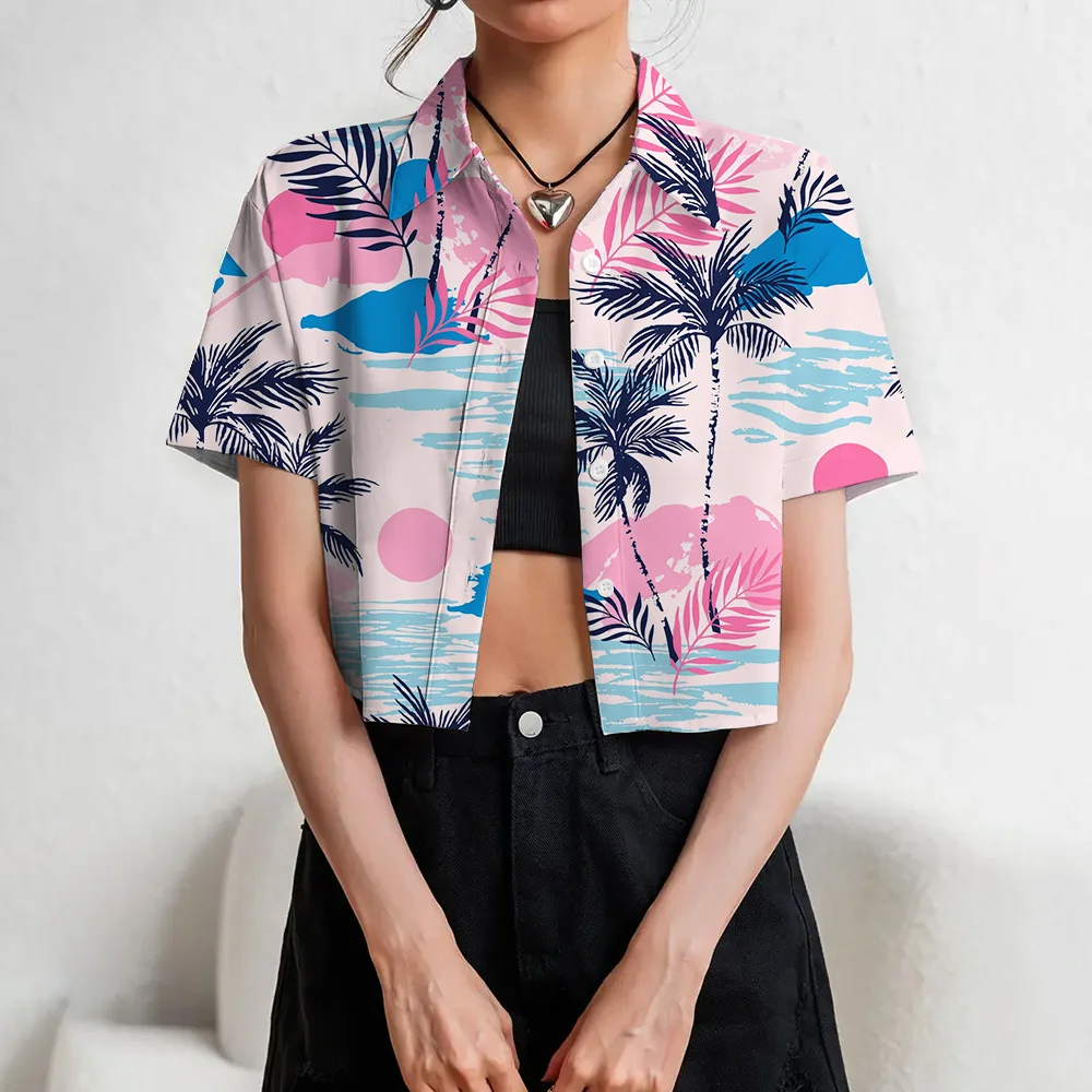 Рубашки на пуговицах спереди красочные супер-короткие рубашки с принтом