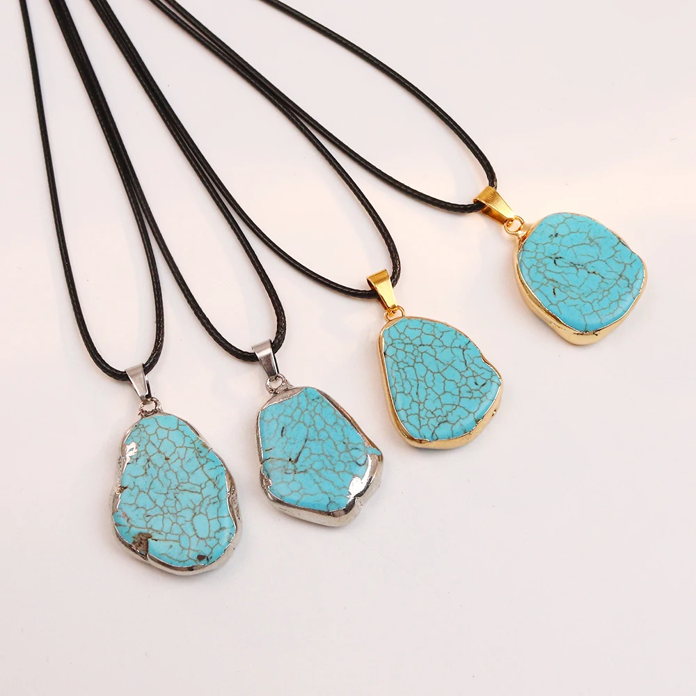 Ожерелье Неправильной Формы с голубым бирюзовым камнем модные ювелирные изделия