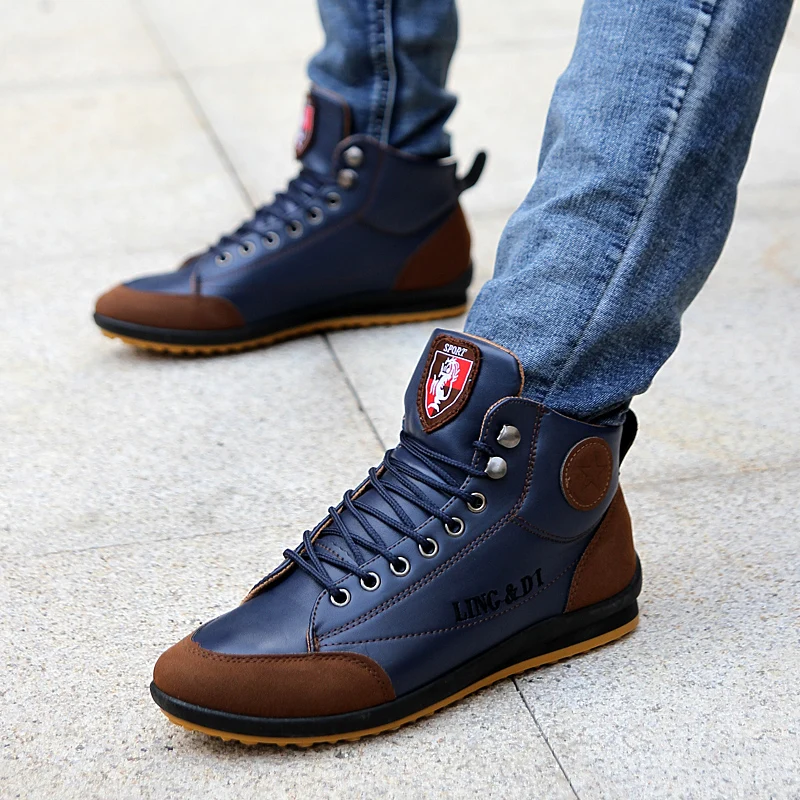 Men's Leather Shoes Lace Up Trend Comfortable Shoes Outdoor British Fashion High Casual  Sneakers Boots of Man
