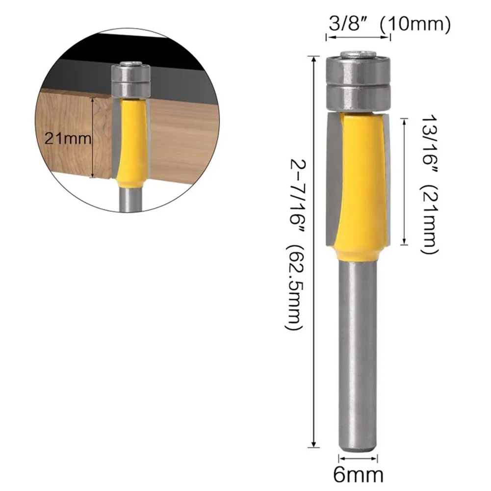 

1pc 6mm Shank Carbide Straight Flush Trimming Router Bit Double Bearing Milling Cutter Router Bit For Wood Woodworking Tools
