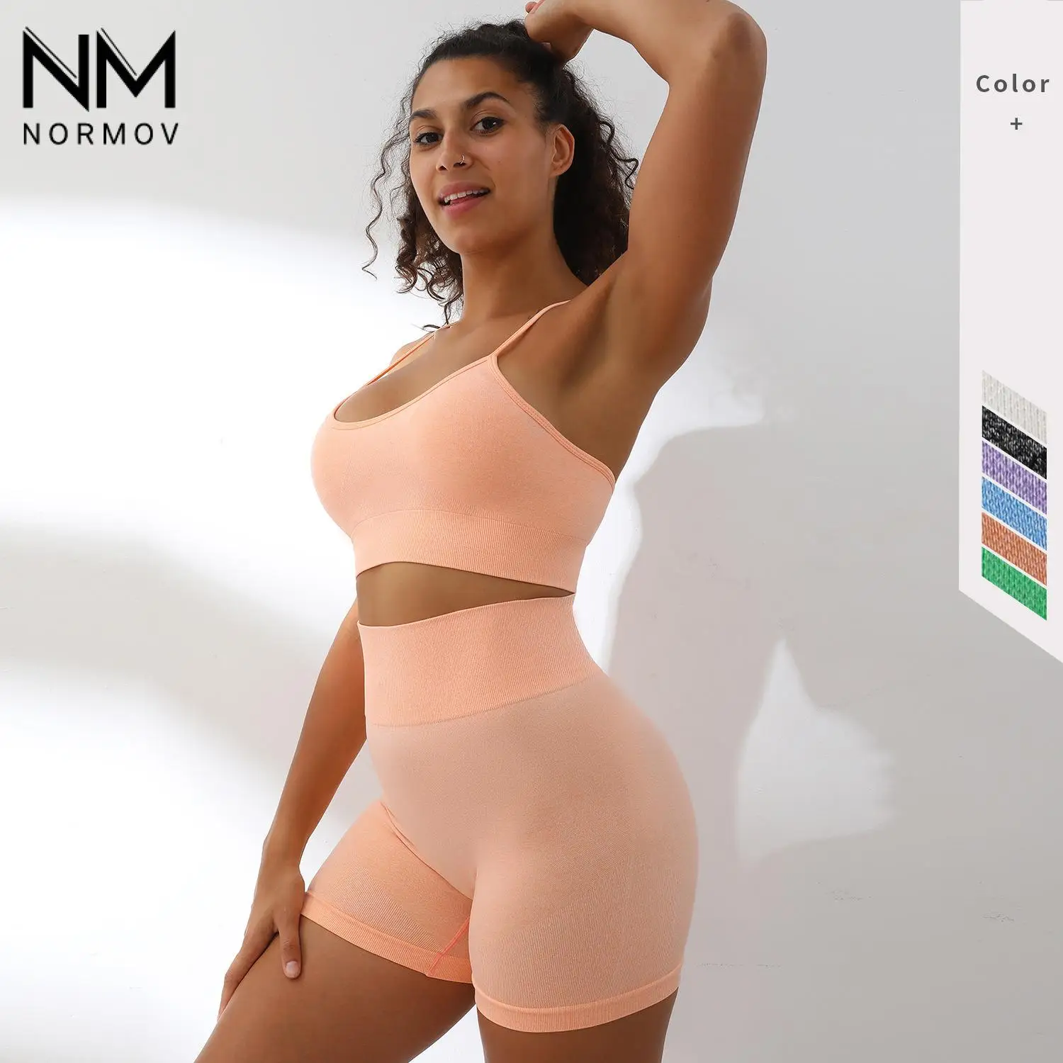 

Комплект спортивной одежды NORMOV Женский, пикантный тонкий бюстгальтер, Бесшовные штаны, эластичные леггинсы для тренировок и занятий спорто...