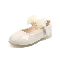 childrens korean fashion solid color patent leather leather shoes girls big lace bow princess flats shoes dancing dress shoes