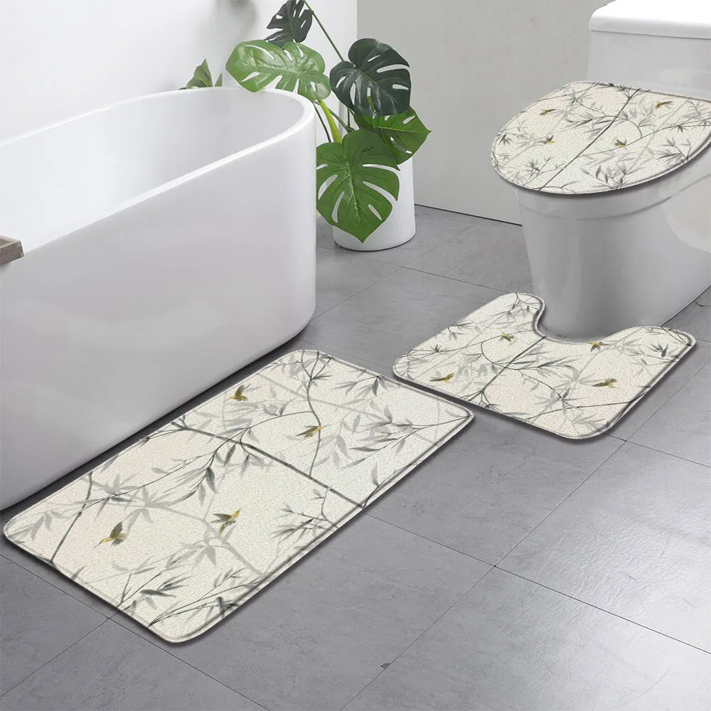 

Plant Flora Flower Bath Mats Bathroom Rug Soft 3pc Set Absorbent Water Rug Non-Slip Indoor Mat Bathroom Doormat Anti slip Carpet