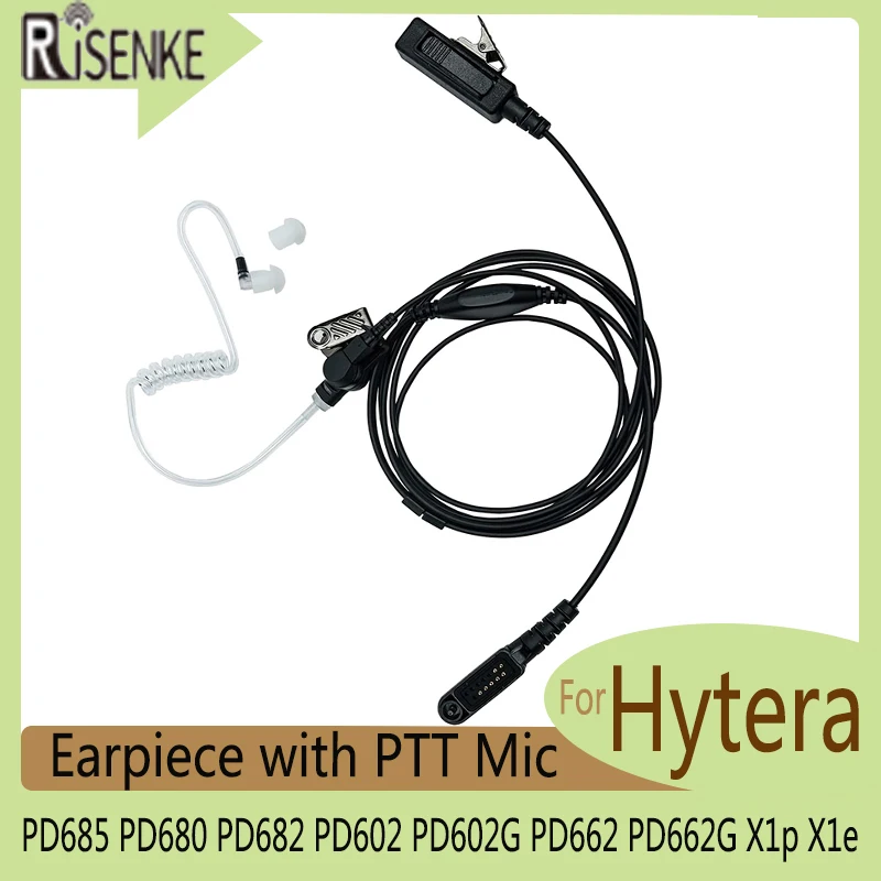 RISENKE Headset for Hytera PD685 PD680 PD682 PD602 PD602G PD662 PD662G X1p X1e Two Way Radio Acoustic Tube Earpiece with PTT Mic