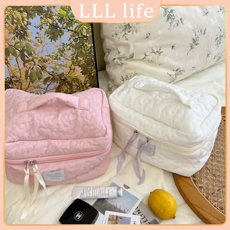 

Soft Fleece-filled Handle Macaron Color Soft Flower Cosmetic Bag 1pcs Makeup Bag Large Capacity Cosmetic Bag Bathroom Storage
