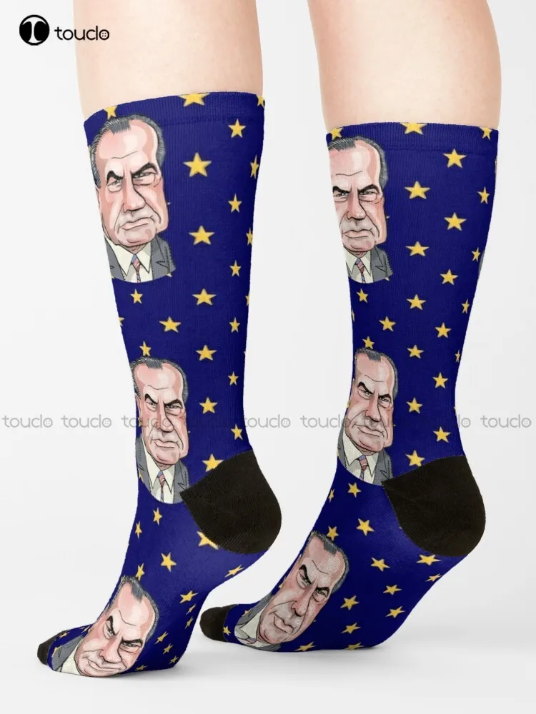 

President Richard-Nixon Socks Sock Boots Cartoon Comfortable Best Girls Sports Street Skateboard Socks 360° Digital Print Retro
