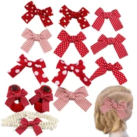 10pcs ribbon hair bows lattice striped polka dot bows ribbon diy bow knot craft handmade hair accessories barrettes decoration