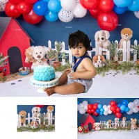 Baby Birthday Party Background Cartoon House Cute Dogs Balloon Celebrate Child Portrait Customized Photographic Backdrops