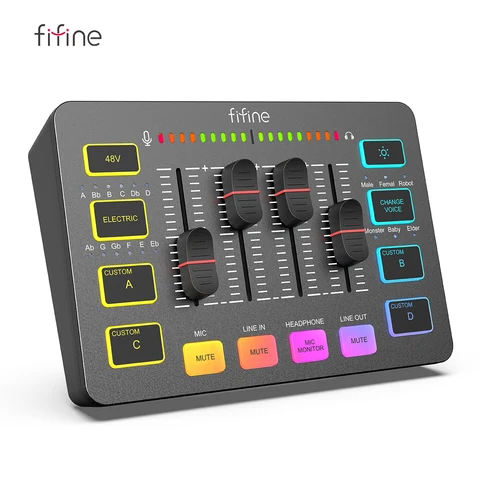Игровой USB-микшер FIFINE с интерфейсом XLR для микрофона, 48 В