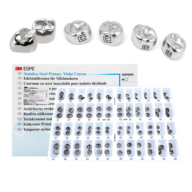 

96PCS/Set 3M ESPE Stainless Steel Primary Molar Crowns Dental Oral Posterior Baby Teeth Crown Orthodontic Kids Temporary Crowns