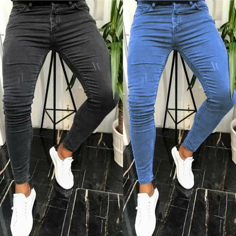 European and American New Spring Autumn Slim Fashion Leisure Fitness Pants Men Stretch Small Foot Jeans Skinny Black Men's Jeans